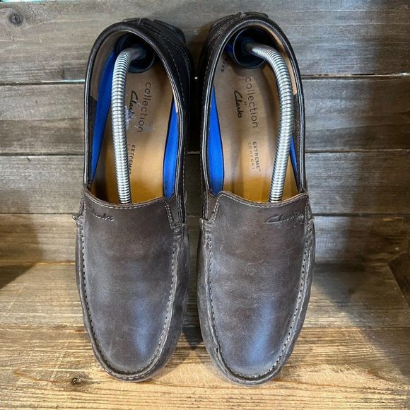 Mens Clarks‎ Marksman Dark Brown Leather Slip On Driving Loafers Shoes Size 10 M main image 5